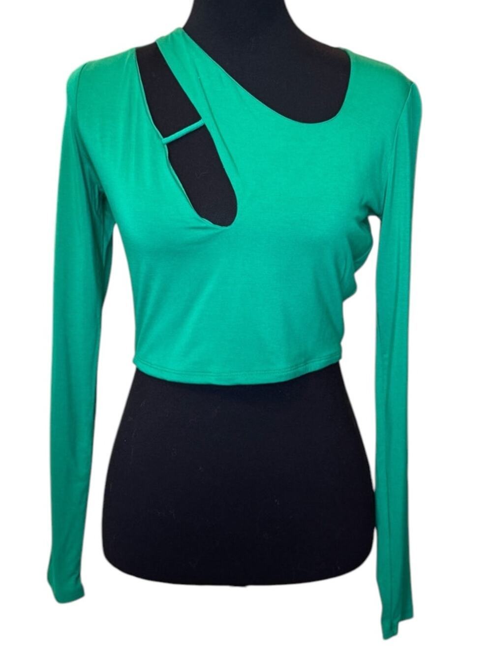 New ~ NAKED WARDROBE ~ Women's Green Long Sleeve Cropped Blouse Top Size L